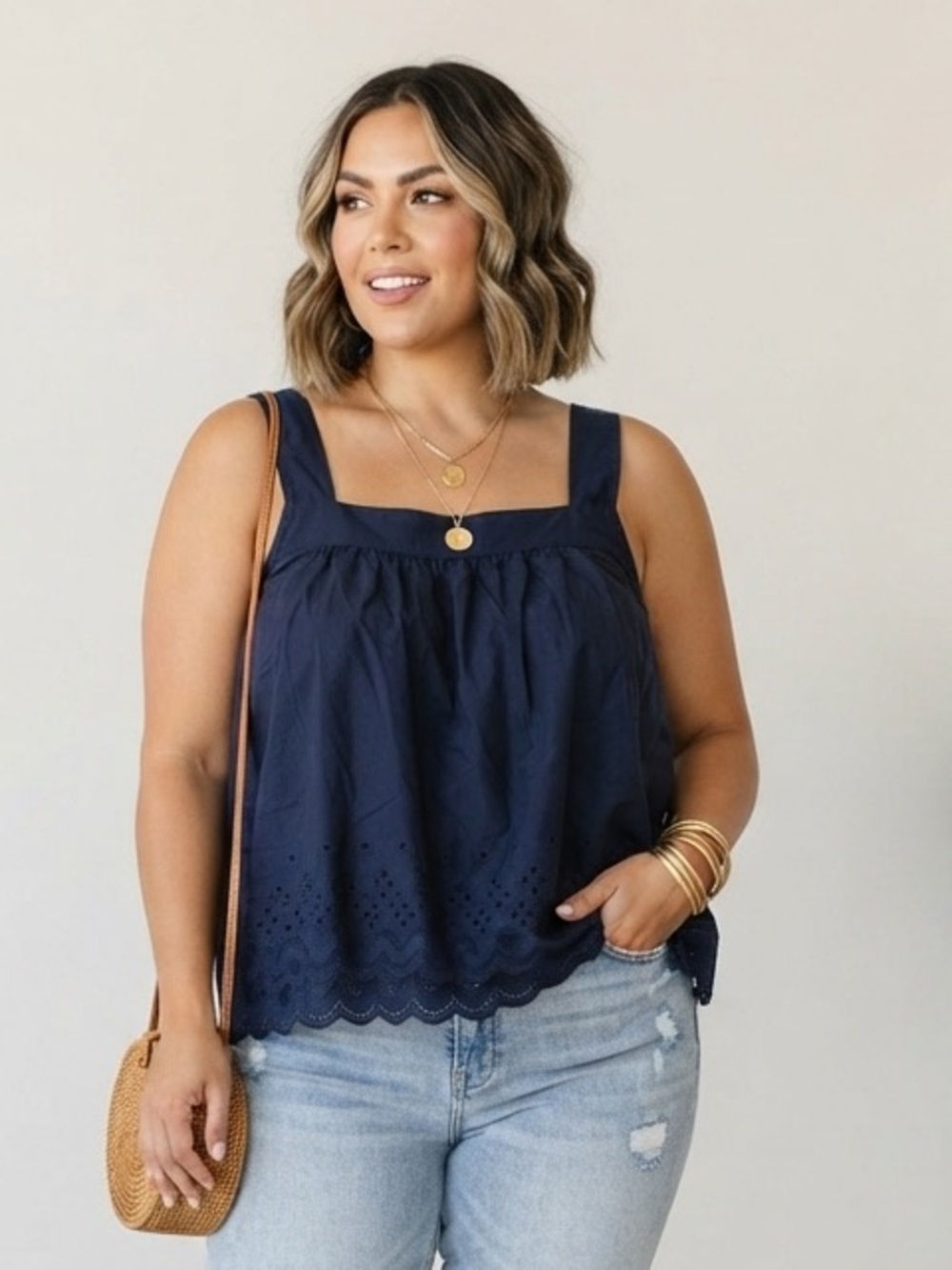 TorridNavy Blue Eyelet Peplum Tank Top.  Size 4x